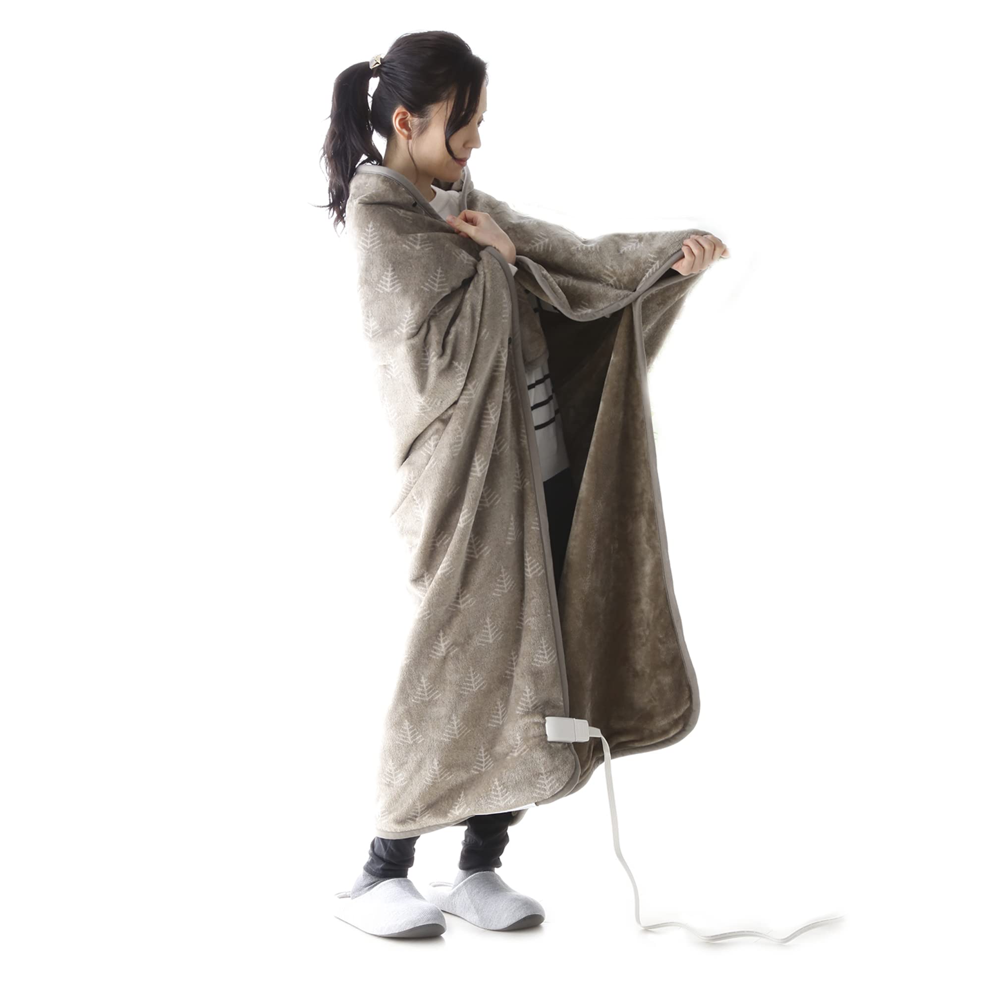 広電(KODEN) 電気毛布 ひざかけ 140×140cm ホットローブ グレイジュ 洗える スライド温度調節 8hOFF ダニ退治 CWN142G-HK