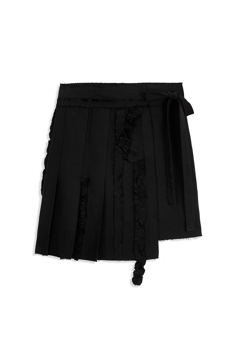 【OPEN Yy】 26SS PLEATED LINEN WRAP SKIRT : BLACK