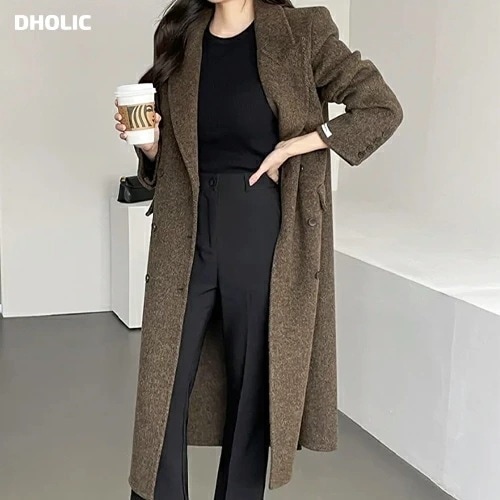 [メガ割りSALE]ウール混ヘリンボーンロングコート