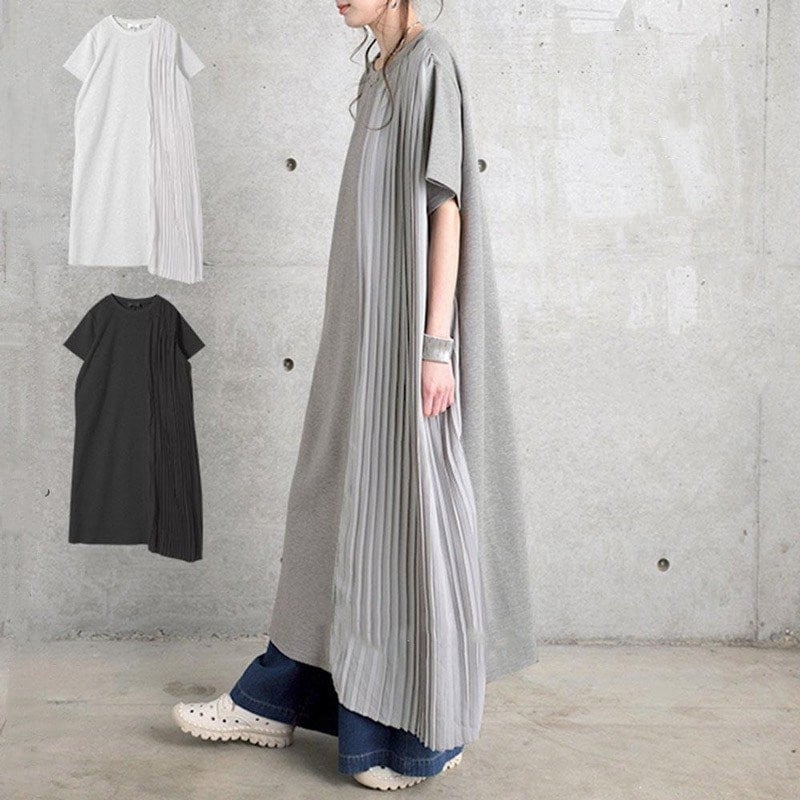 ロングワンピース 重ね着 レイヤード レディース 50代 ユッタリ 夏 マキシ丈 半袖 体型カバー水着ワンピースuvカットパーカー