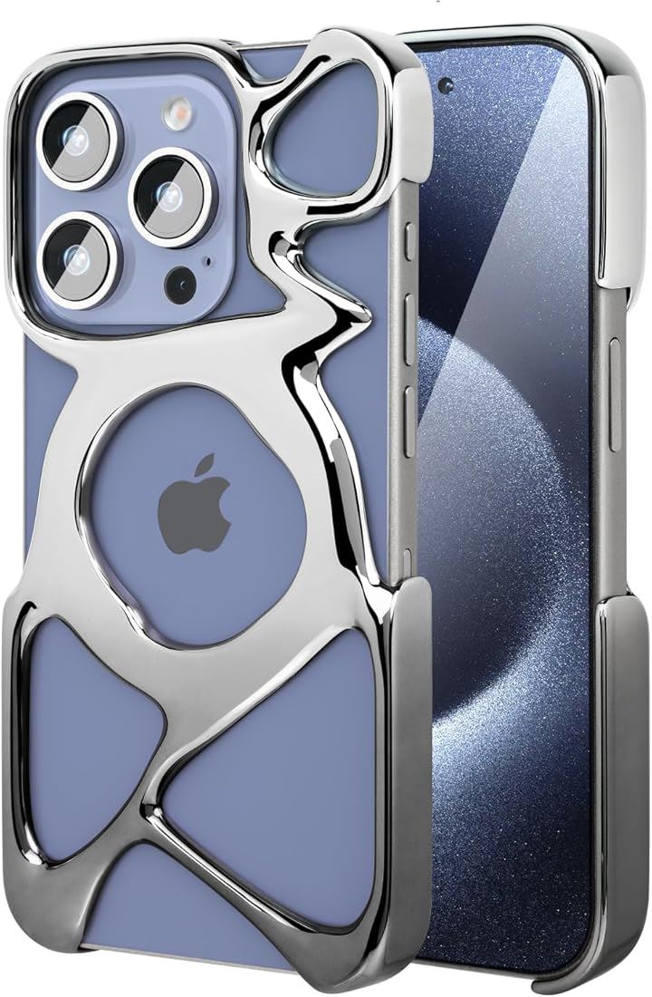 iPhone 15 Pro Max 用 ケース AM Emptiness Case for Magsafe対応(シャイニーシルバー＋ブラック, iPhone 15 Pro Max)