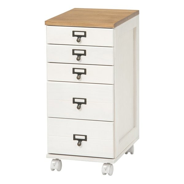 5段チェスト ホワイト/ナチュラル・幅28×奥行37×高さ60cm キャスター付き MCH-6170NW