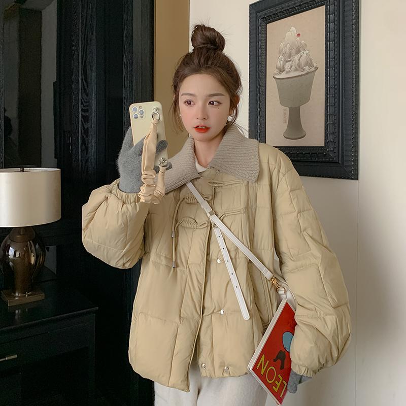 韓国風ニット大きなラペルライトコットンジャケット塩風スモールダウンジャケットレディースショート新作秋冬ジャケット30%制限