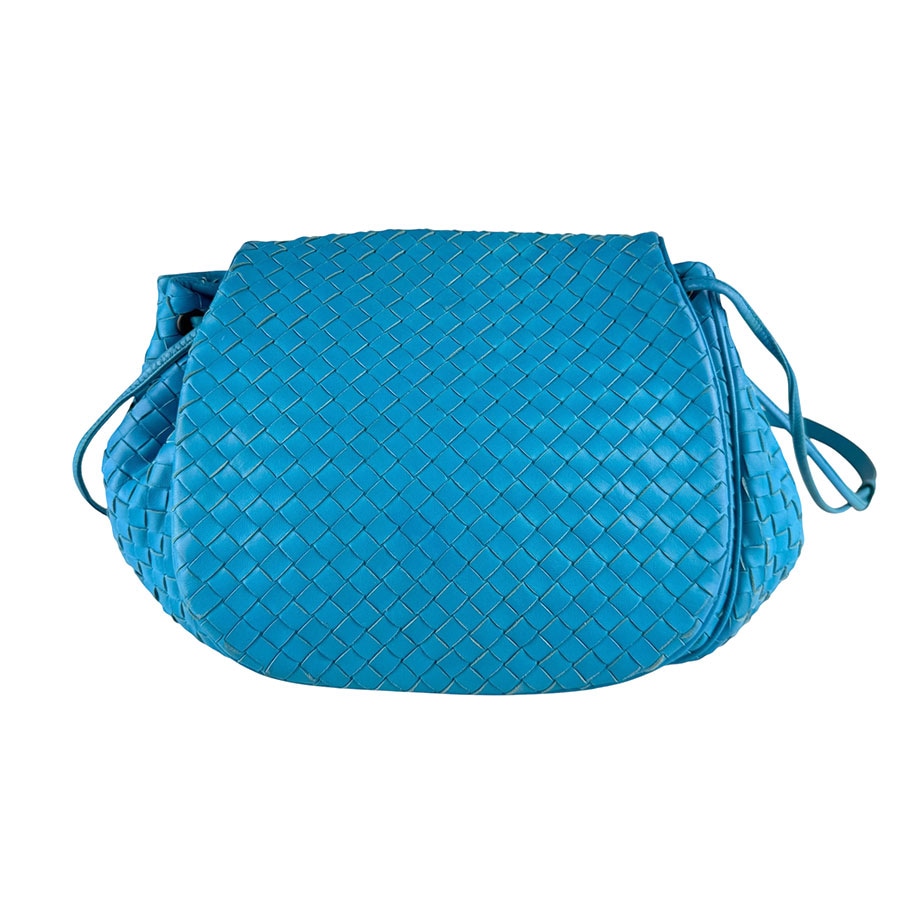 ボッテガヴェネタ BOTTEGAVENETA 斜め掛けショルダーバッグ イントレチャート レザー ブルー レディース z9910