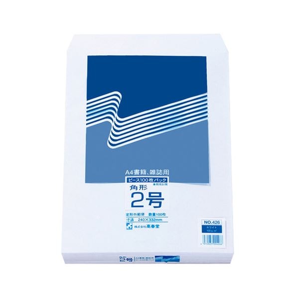 （まとめ） ピース R40再生ケント封筒 角2 100g／m2 枠なし ホワイト 426 1パック（100枚） (×4セット)