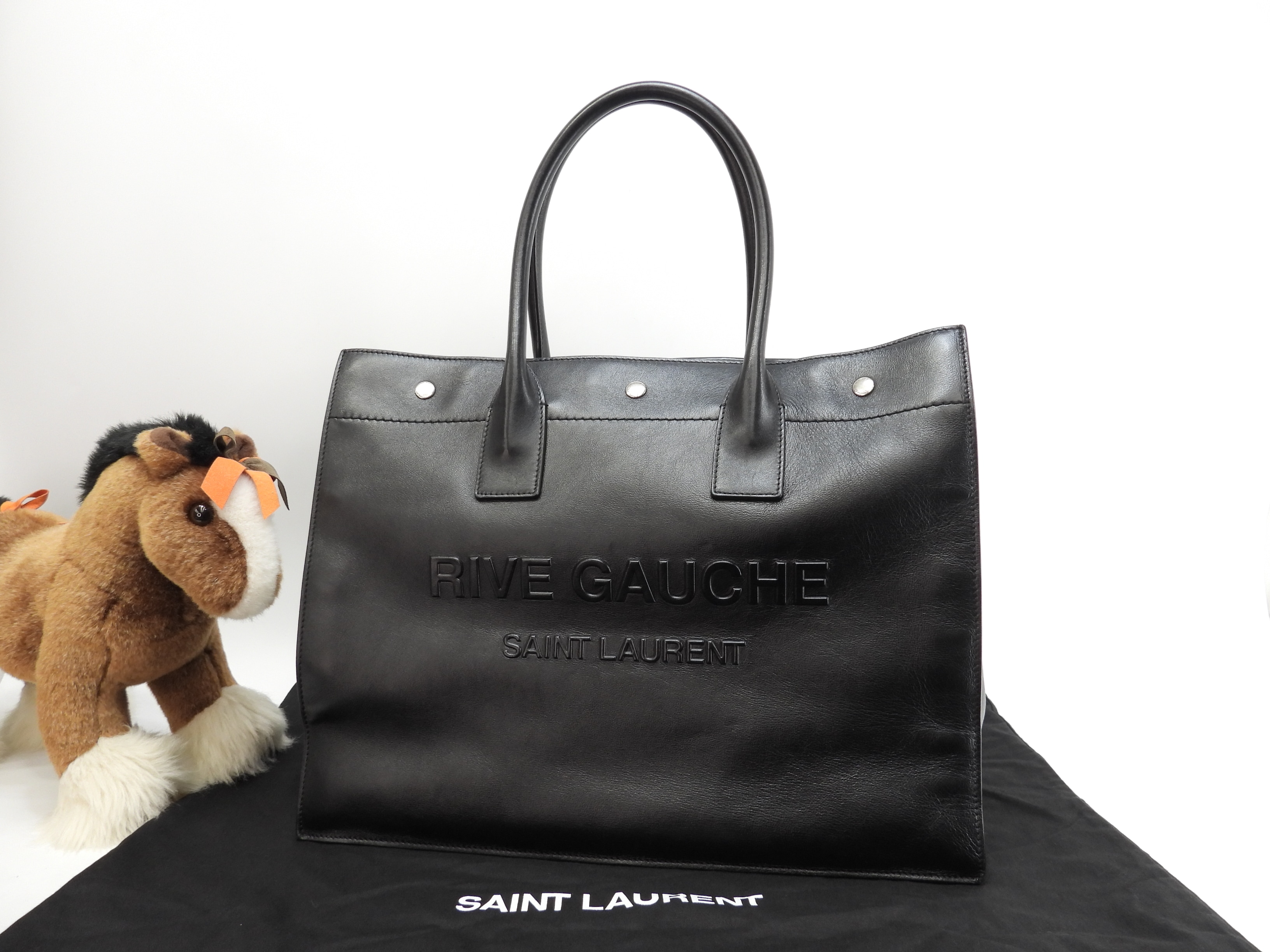 サンローラン トートバッグスモール リヴゴーシュ レザー黒 ハンドバッグ YSL 美品@GNR686266-0722