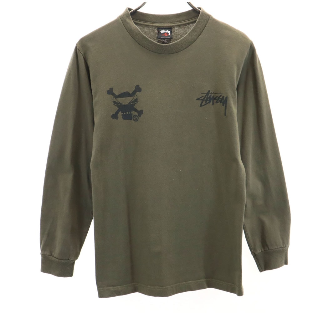 バックプリント 長袖 Tシャツ S カーキ ロンT メンズ