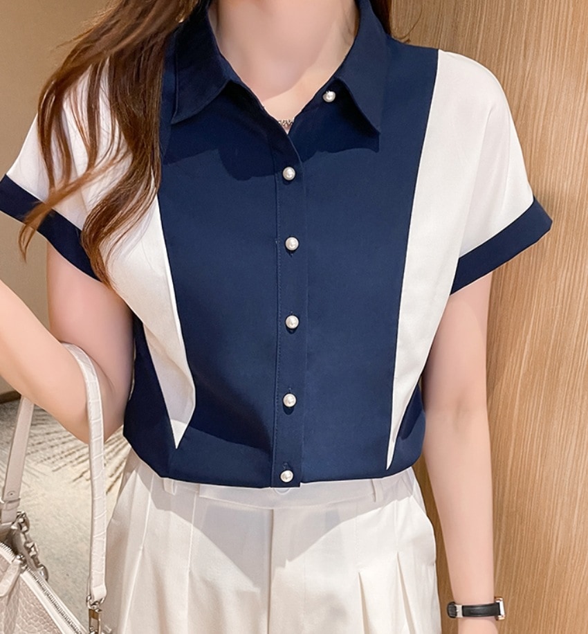 トップス デート モテアイテム シャツ ブラウス 半袖 切り替えデザイン バイカラー 可愛い きれいめ 上品 おしゃれ かっこいい 可愛い ラブリー キュート ガーリー クール モード系 4,570円