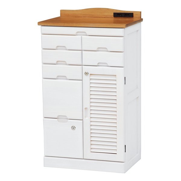 FAX台 電話台 キャスター ナチュラル/ホワイト・幅48×奥行32×高さ83cm MFX-8207NW 13,720円