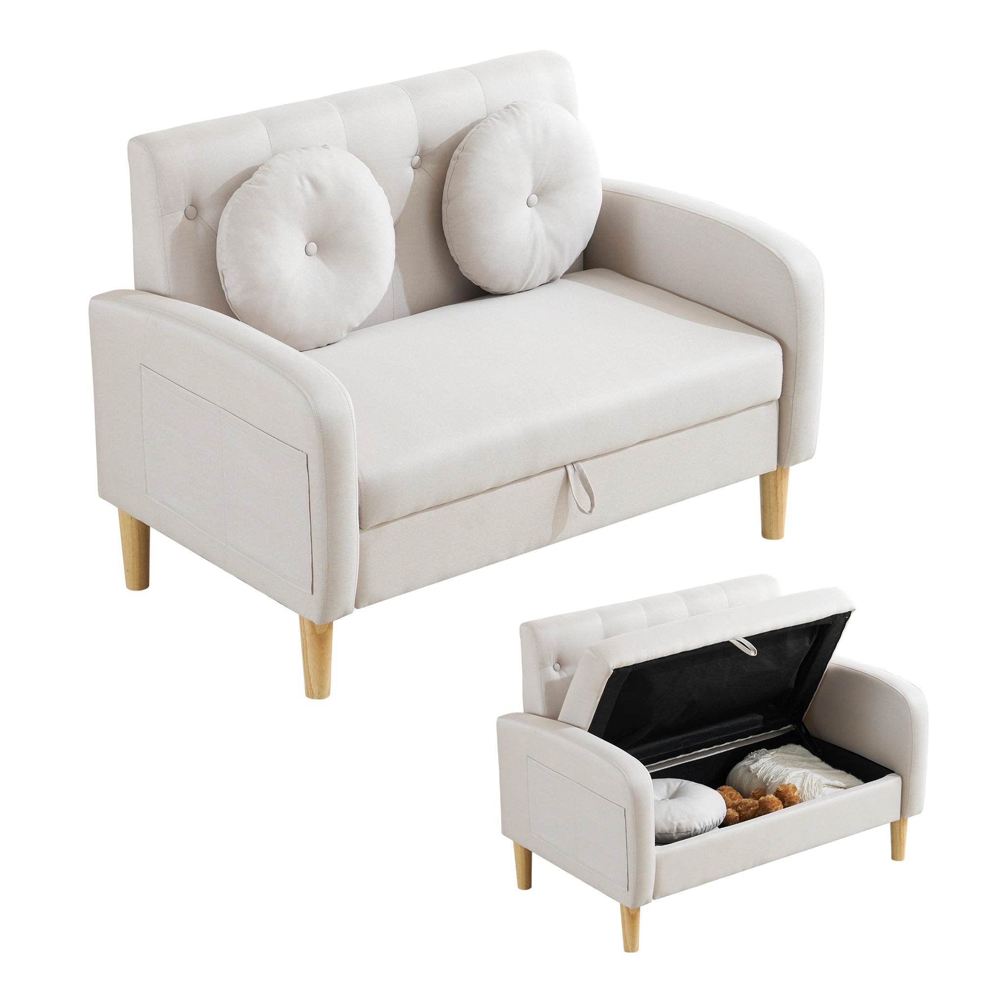 ソファ 2人掛け 収納機能 クッション 2個付き ローソファ 14,815円