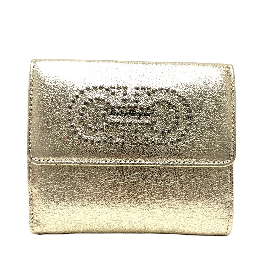 2つ折り財布 ガンチーニ Wホック 財布 ミニウォレット レザー ゴールド