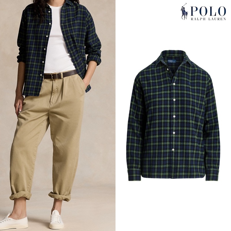 [ポロラルフローレン] リラックスフィット フラッド コットン シャツ / NAVY