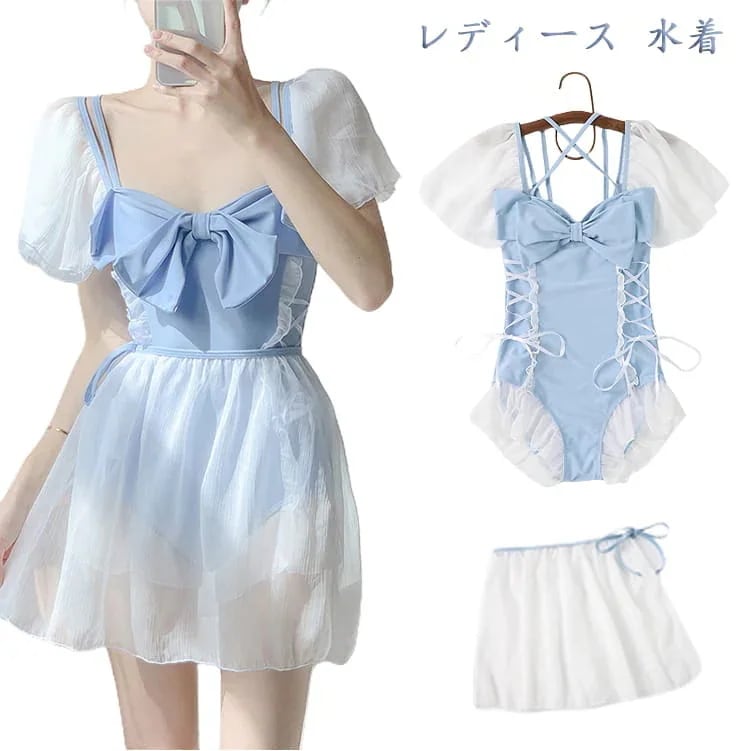 【20点セット】7月の新作特典蝶結び 水着 レディース ワンピース ブルー 体型カバー 韓国 リゾート セクシー オトナ女子 温泉水着 盛れる 女性用 可愛い おしゃれ エレガント ミニスカート フリ