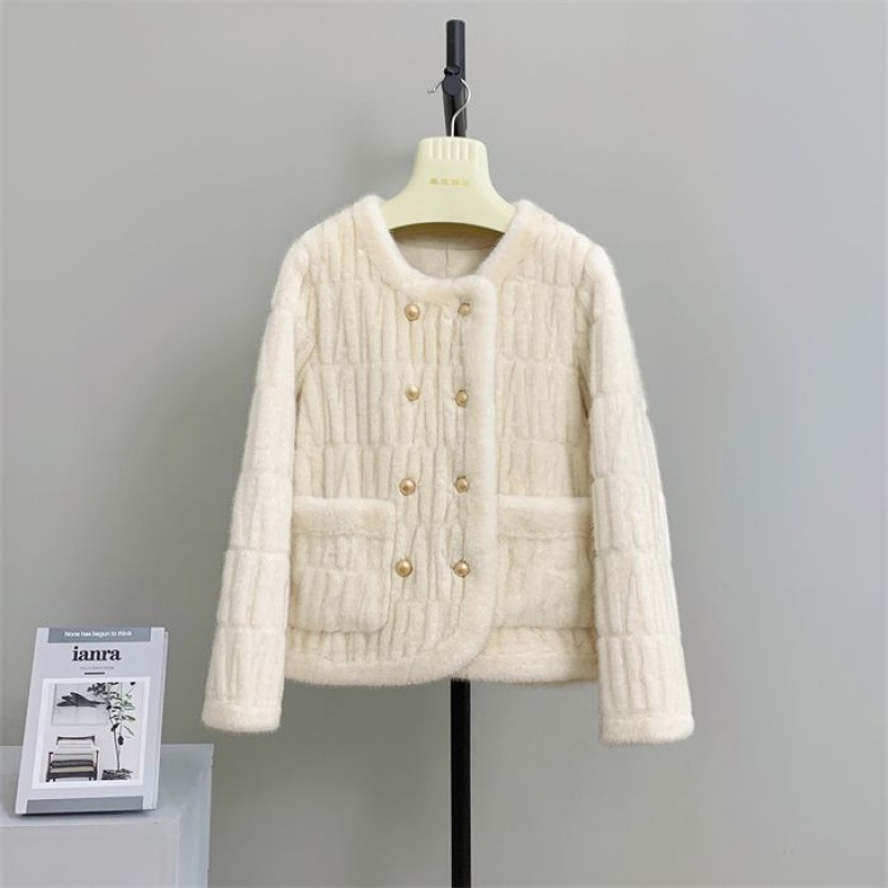 新しい厚みのあるミンクワンピースショート気質トップ女性用小さな香りの良い毛皮のコートダブルブレスト