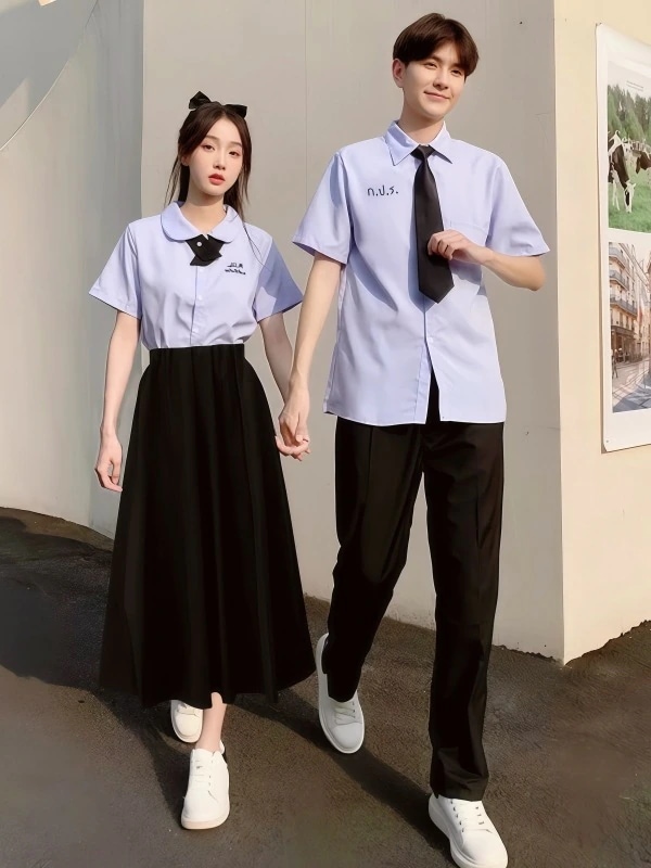 【1点ご購入 で10点プレゼントいたします】学院風卒業クラス服紫色半袖シャツロングスカートスーツ中高生制服スクールドレス
