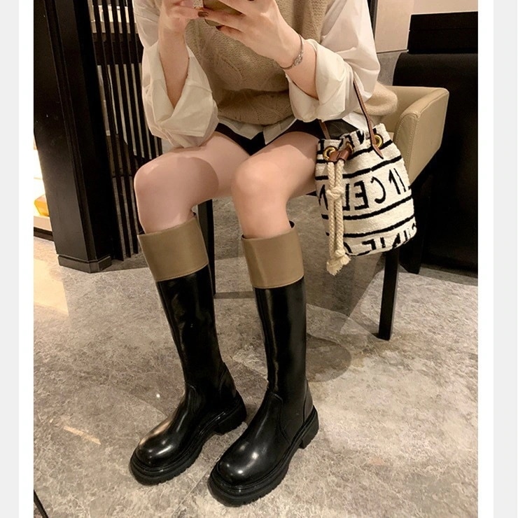 秋冬 ロングブーツ ファッション レディースブーツ で 大きいサイズ 厚底ブーツ 靴 ヒール 美脚効果 シューズ 着痩せ ブーティー 美脚 歩きやすい