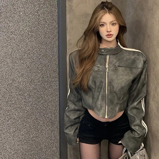 レザージャケットPUショート丈ジャケット長袖ライダースジャケットトップスアウターレディース春秋ファスナーカジュアルファッションおしゃれ 5,370円