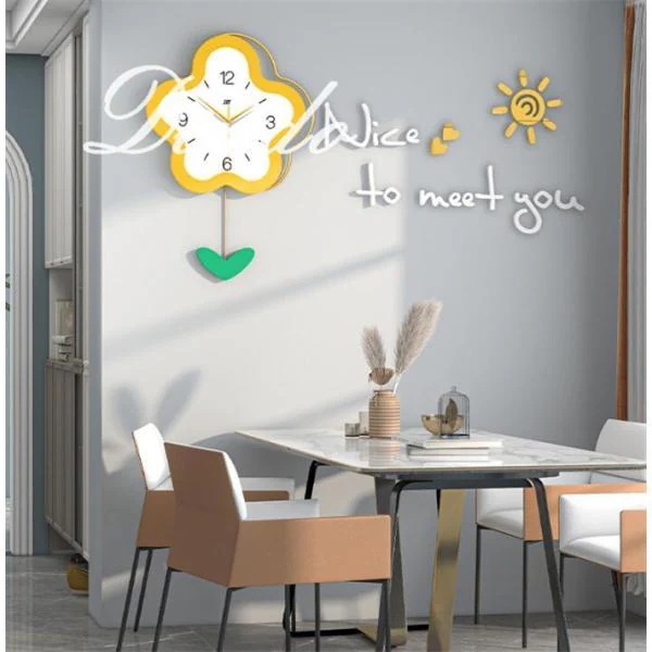 静音 デザイン 電池 【1～3日で出荷】振り子時計 花 ギフト インテリア 壁掛け時計 時計 アクリル 金属製 クロック 北欧 新生活応援 子供部屋 新築祝い