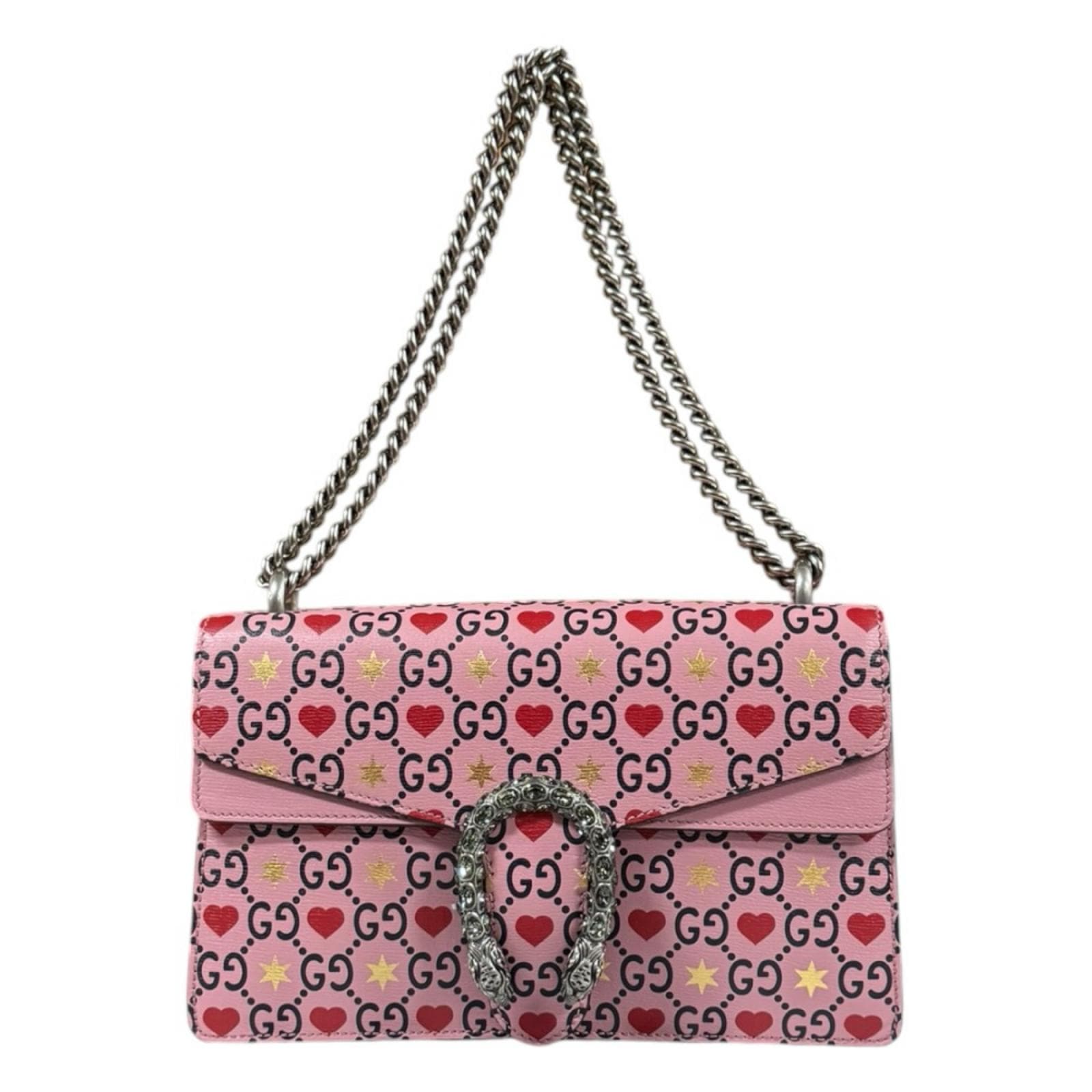 グッチ バレンタインハート ディオニュソス ショルダーバッグ レザー 400249 ピンク GUCCI 中古