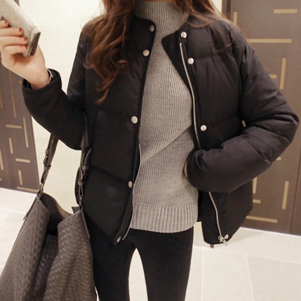 レディース ダウン アウター 上着 前開き ノーカラージャケット ダウンジャケット レギュラー丈 長袖 ノーカラー スリム ストレート ふっくら ファスナー ポケット ボタン 厚手 綿 大人可愛い