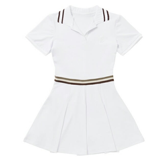 韓国系テニスウェア LOVEFORTY(ラブフォーティ) レディース LINE-POINT OPS ラインポイント ドレス ウェア ホワイト