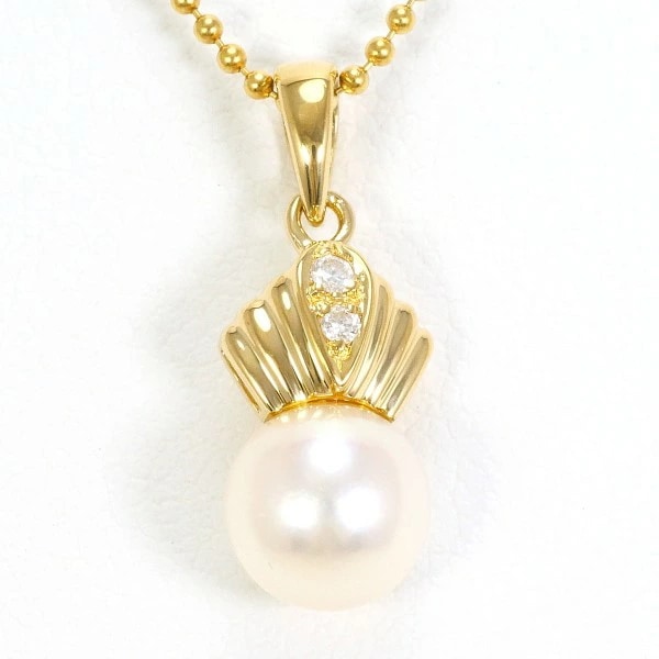 18K YG ネックレス パール(真珠) ダイヤ 総重量約3.0g 約40cm ジュエリー 中古