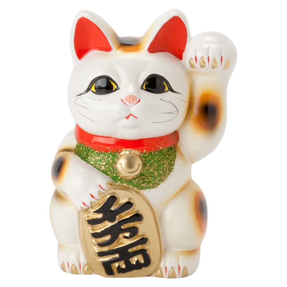 常滑焼　招き猫　5号小判白猫貯金箱　左手上げ (143-63-86)　愛知県の工芸品　Tokoname-yaki Lucky cat