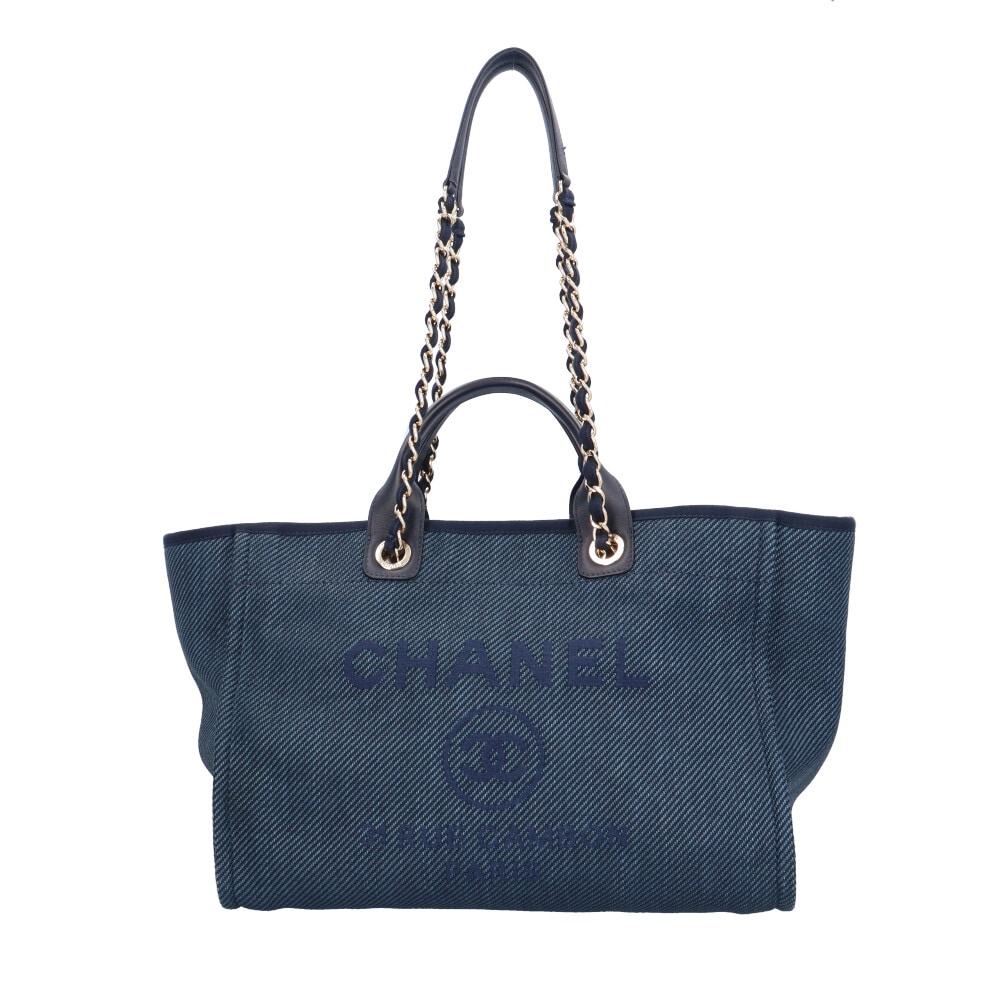 シャネル ドーヴィルGM ショルダーバッグ ストロー ネイビー CHANEL 中古 美品