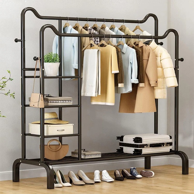 衣類ラック パイプハンガーラック 4サイド棚付き 耐腐食性 防水 コート掛け ハンガーラック 衣類収納 防サビ (幅150cm×奥行45cm×高さ150CM)(幅130cm×奥行50cm×高さ155C