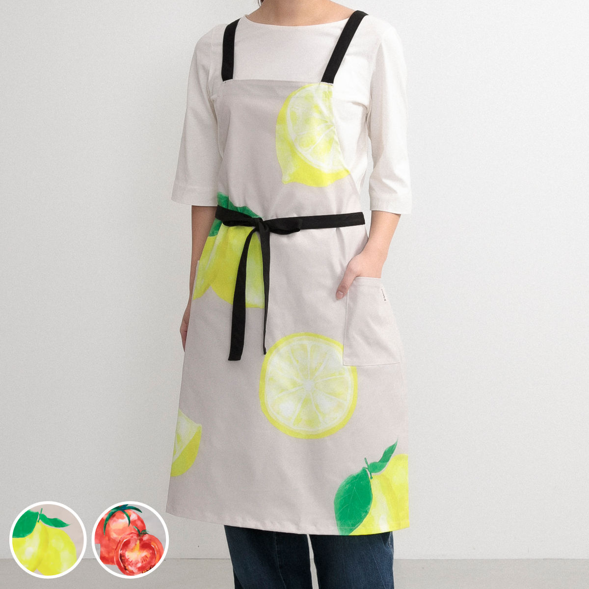 エプロン 果物 野菜 マルシェプリントエプロン COCOWALK ココウォーク ポケット付き キッチンエプロン 台所エプロン 大人用 レディース キッチン用品 バッククロスエプロン