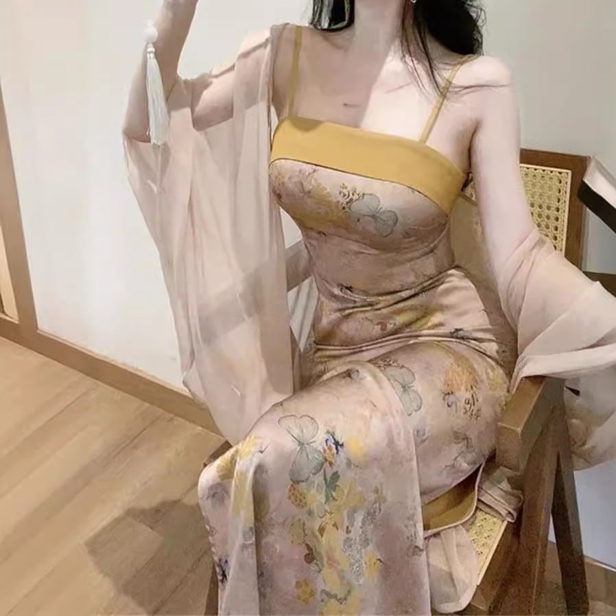 プラスサイズ 新作 中国風 高級 レディース 夏 新作 ミドル丈 カーディガン ウエストフィット ボディコンスカート ツーピースセット