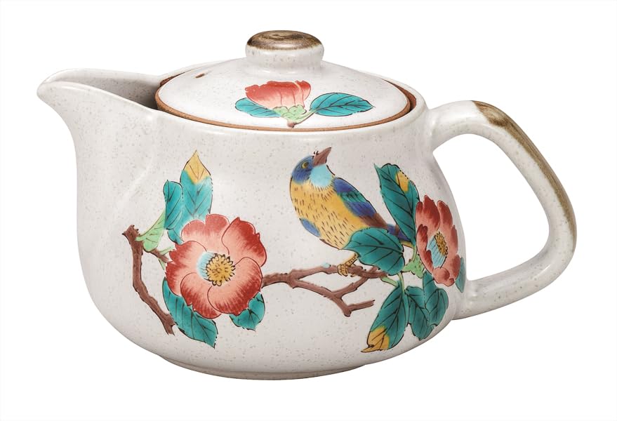 九谷焼いわたや ポット急須 椿に鳥(網付)K9-599