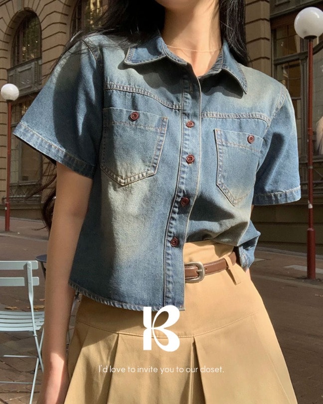 [BELLIDE MADE] 半袖ver. ビンテージクロップドデニムシャツ bs1167