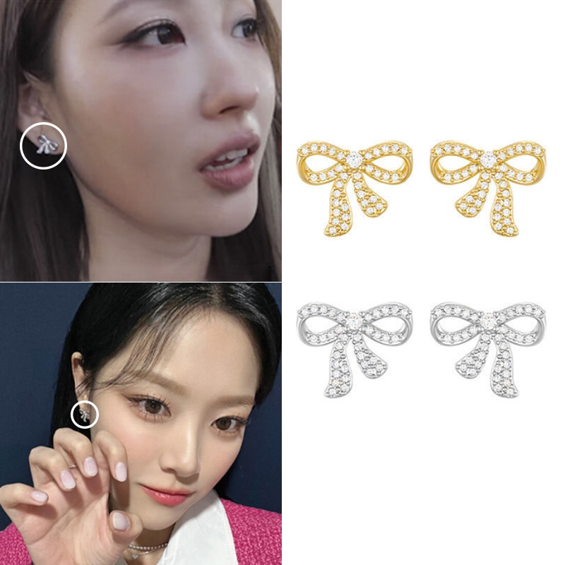 [イサベ/ 今月の少女ヒョンジン着用]白いタンゴリボンイヤリング デイリーアクセサリー