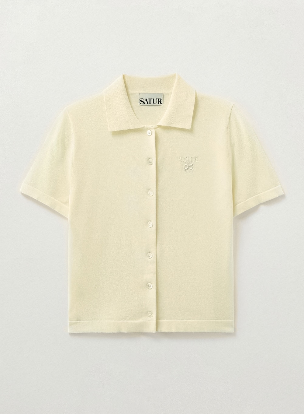 【SATUR】 (W) LIGHT WEIGHT COLLAR HALF CARDIGAN : CREAM