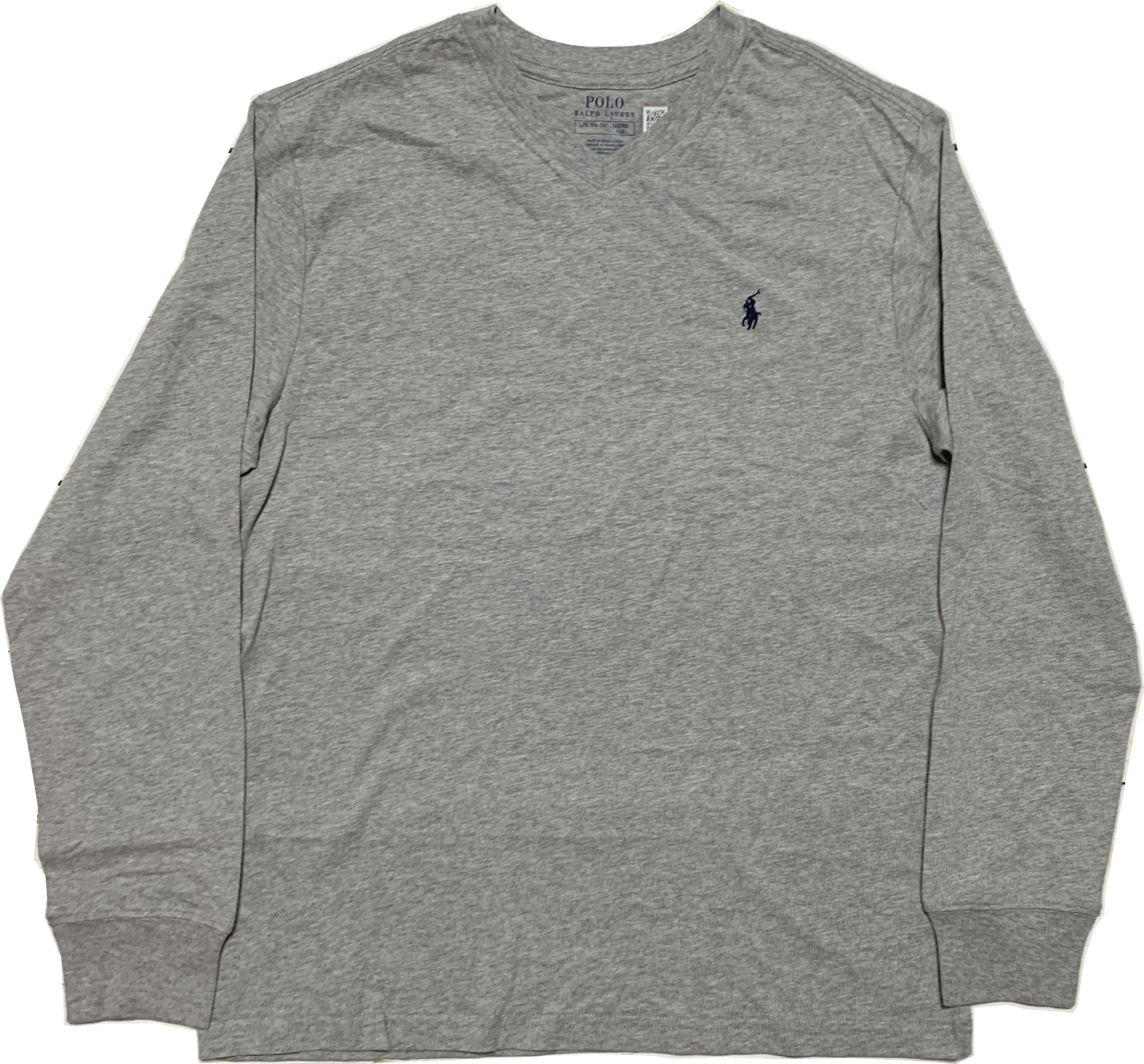 ボーイズサイズ 長袖 ワンポイント Vネック Tシャツ グレー boys PR2-1145