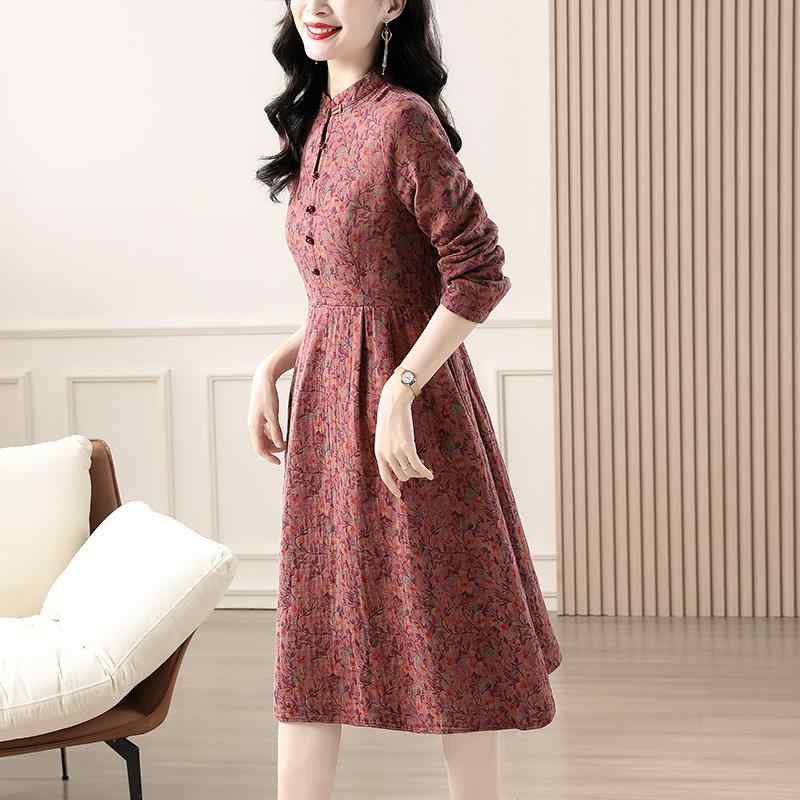 コーデ レディース ファッション オシャレ カワイイ シンプル きれいめ ナチュラル カジュアル 婦人 プリント ワンピース 長袖 ミディアム丈 スカート