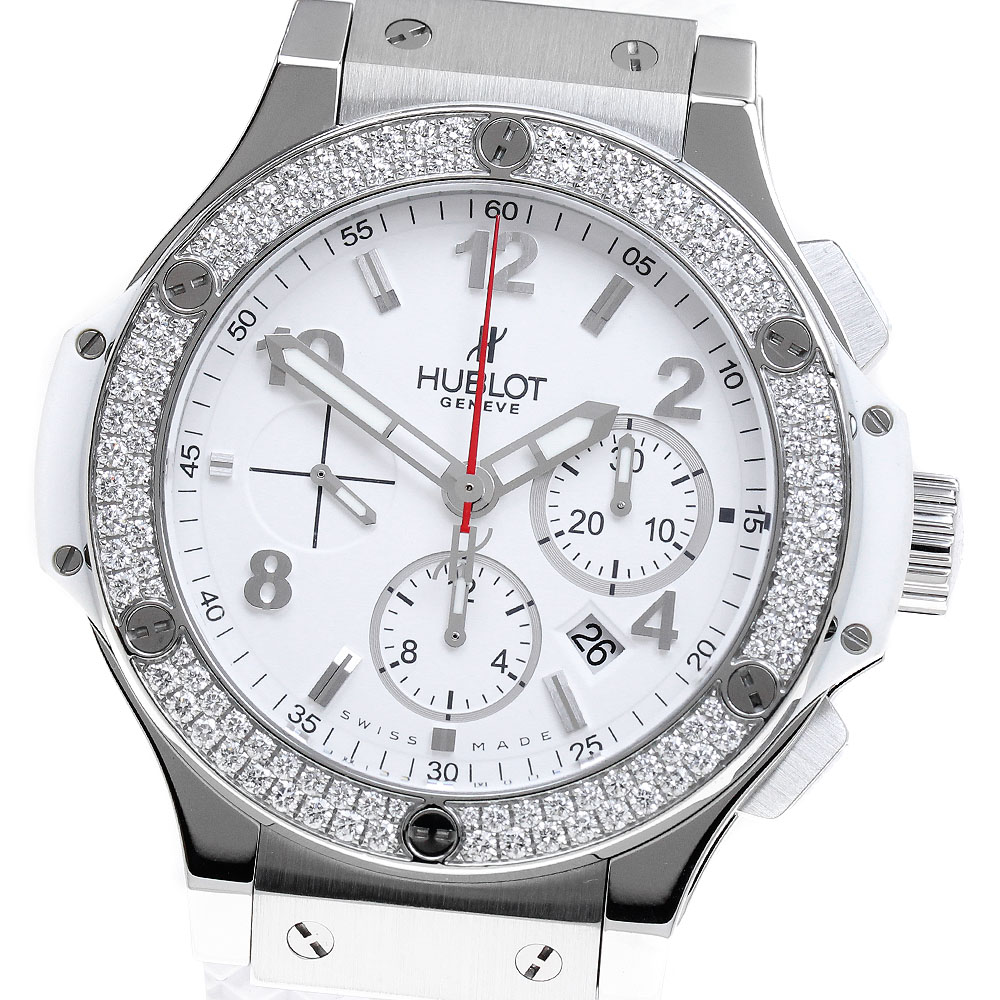 ウブロ HUBLOT 301.SE.230.RW.114 ビッグバン スチールホワイト ダイヤベゼル クロノグラフ 自動巻き メンズ 保証書付き_826251【中古】 381,330円