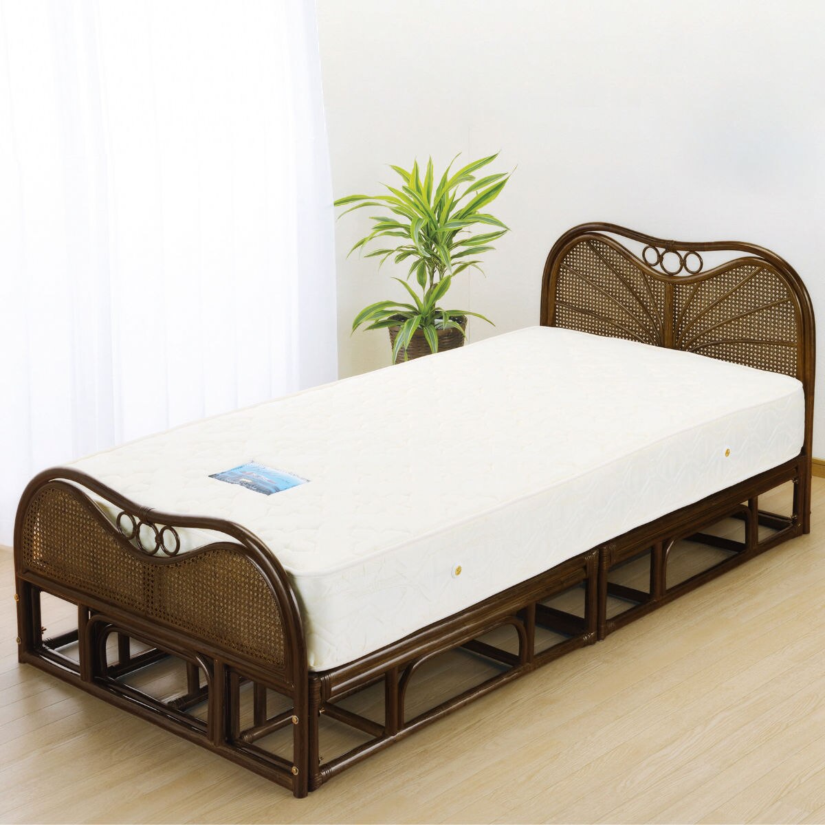 籐 シングルベッド フレームのみ ラタン ベッド ベット シングル すのこ フレーム 幅100cm 天然素材 通気性 ダークブラウン アジアン家具 ラタン家具