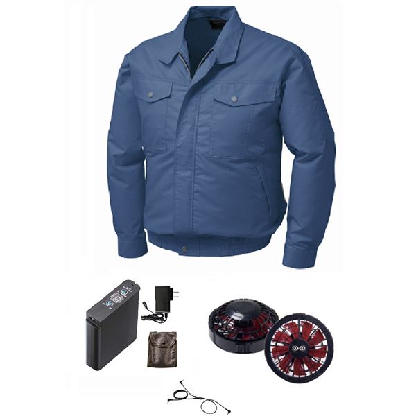 綿/ポリ混紡制電 空調服 [ファン色：BKRD 色：DBL 5L]