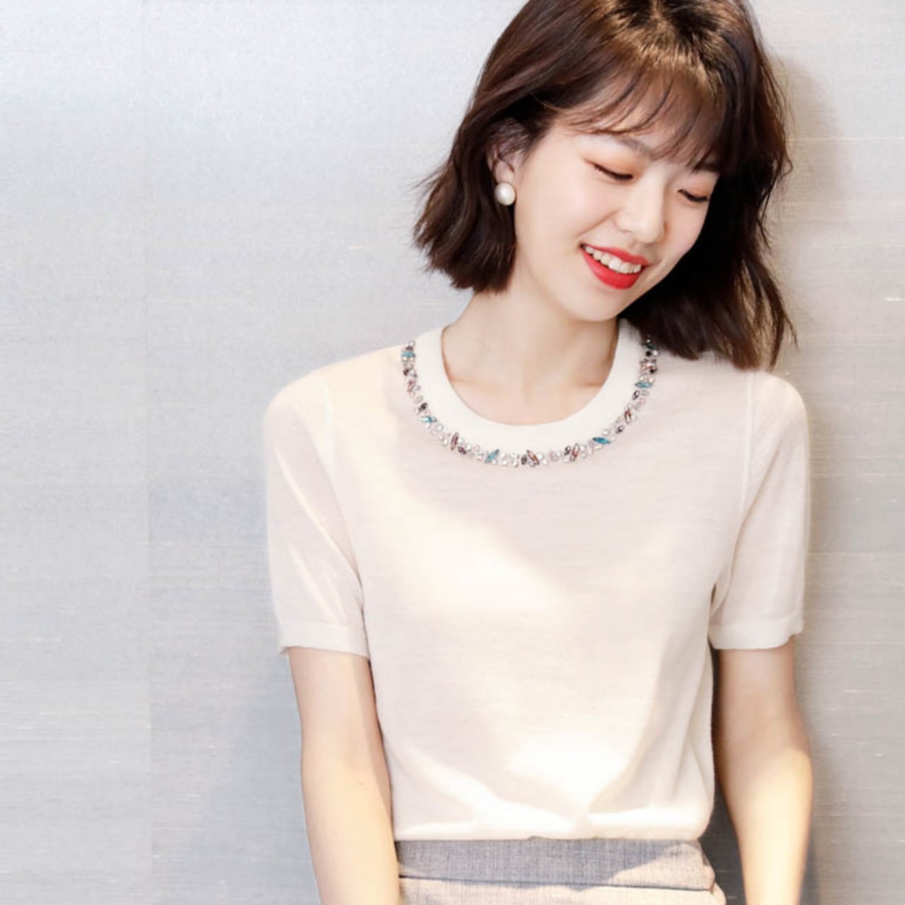 トップス Tシャツ レディース ニットセーター ニットTシャツ 袖あり 半袖 シャツ袖 ストレート ラウンドネック 透け感 かわいい 大人可愛い きれいめ シンプル 大人ガーリー 大人 上品 おしゃれ