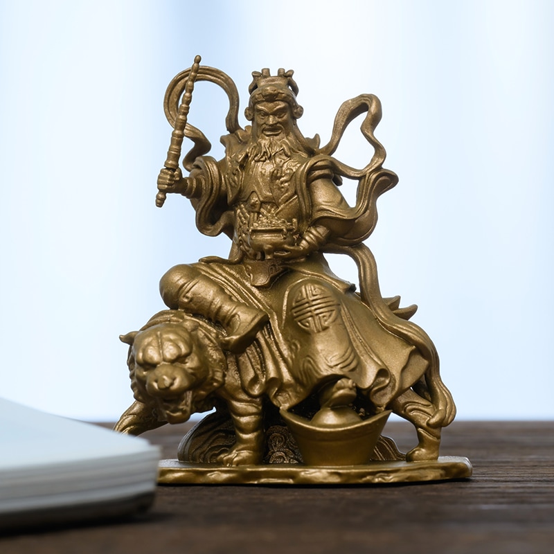 手作 趙公明 神像 黄銅製の富と守護の象徴オフィスや商業空間に適なヴィンテージデザイン