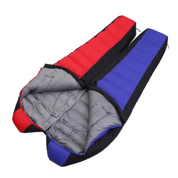 マミー型 ダウン 寝袋 収納袋付 1000g コンパクト シュラフ オールシーズン 防寒 キャンプ 登山 ツーリング アウトドア 車中泊 防災