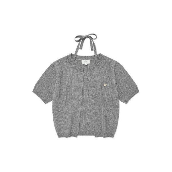 長袖Tシャツ CQK CO2403KT77-HG ウーマン ホルターネック クロップ ハーフ ニット ヘザーグレー