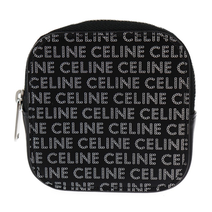 超美品 CELINE セリーヌ コインケース - 小銭入れ レザー ブラック シルバー ラウンドファスナー マルチケース 小物入れ ロゴ 本物保証 中古