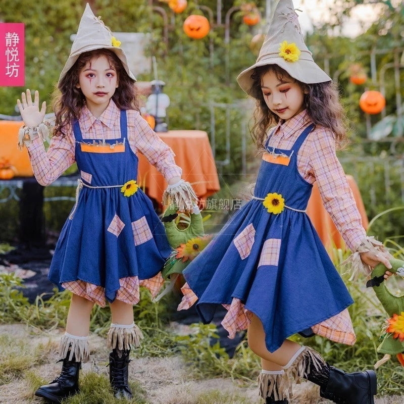 ハロウィン 子供用 ピエロ ガールスーツ 女の子 サーカス ステージ衣装 幼稚園 赤ちゃん かかしコス