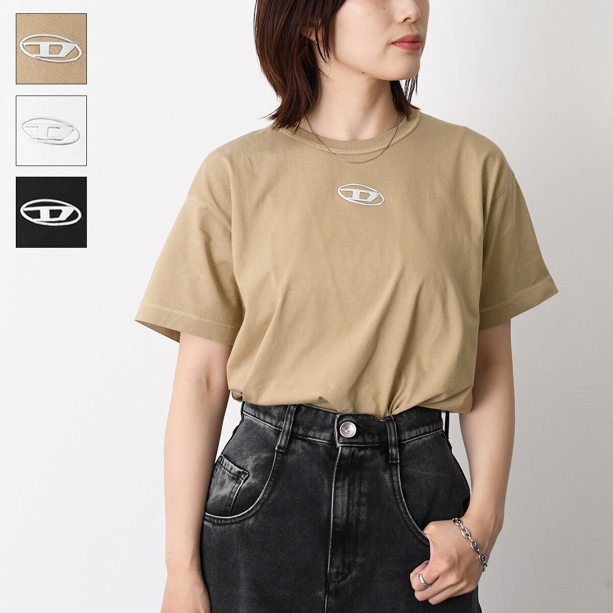 Tシャツ T-NORM-IOD A20297 0JMBB レディース ユニセックス ホワイト ベージュ ブラック コットン オーバルＤ ロゴ 半袖 レギュラーフィット