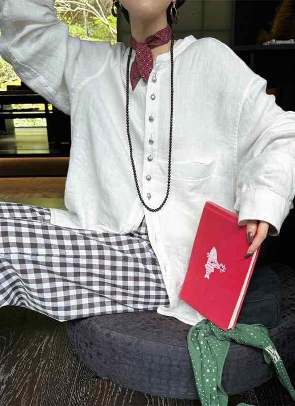 レディース　　シャツ　トップス 2024夏 ホワイト シルバー ボタン リネン ヘリンボーン シャツ リネンシャツ ユニセックススタイル 着てみればその 良さが わかる