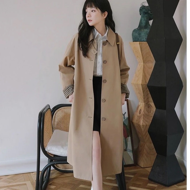 冬アウター 韓国ファッション 高級感 質感 百掛け トレンチコート セミロング 質感 日系 文芸スタイル 流行り コート 垂れ感 ジャケット トップス 母の日