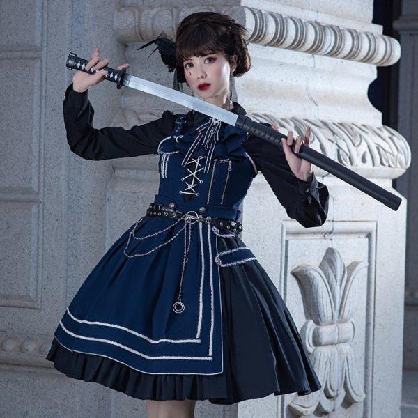 【ハロウィン】ワンピース 秋冬 ロリータ 新作 オリジナル 軍服風 ゴシック ゴスロリ ジャンパースカート レディース コスプレ